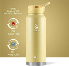Load image into Gallery viewer, IDEUS Vacuum Insulated Water Bottle, 40 oz Stainless Steel Water Bottles with Straw and Spout Lid, Reusable Metal Water Bottle Leak Proof Gym Water Bottle, BPA-Free(Light Yellow)
