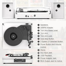Load image into Gallery viewer, Vinyl Record Player with Two Stereo Speakers, Bluetooth Playback Turntable with 3 Speed AUX Headphone Input and RCA Out, Retro White
