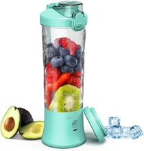 Load image into Gallery viewer, Portable Blender, Personal Blender for Shakes and Smoothies with 20 Oz Travel Cup and Lid, Mini Personal Size Blender with 6 Blades and USB Rechargeable for Gym and Kitchen (Mint Blue)
