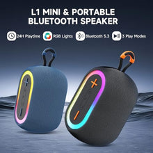 Load image into Gallery viewer, HWWR Portable Bluetooth Speaker, 360° Stereo Sound Loud Wireless Speaker, 24H Playtime, IPX7 Waterproof, Bluetooth 5.3, TWS Pairing, RGB Lights, Portable Speakers for Outdoor Camping Hiking Party
