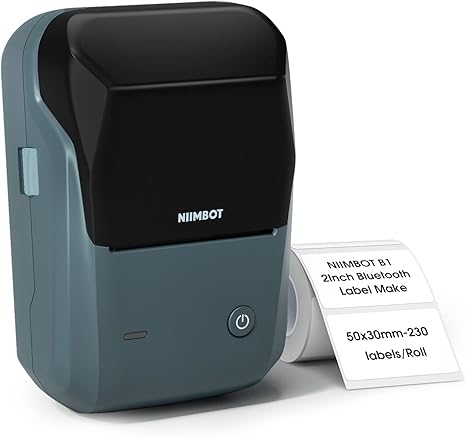 NIIMBOT B1 Label Maker, Bluetooth Portable Label Printer with Auto Identification, Easy to Use for Office, Home, Business, Sticker Printer with 2 x 1.18 inch Label/Roll (Blue)