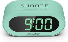 Load image into Gallery viewer, REACHER Kid&#39;s Alarm Clock for Bedroom, Mint Green LED Digit, 0-100% Dimmer, Outlet Powered, Adjustable Volume, Simple to Set and Use, Snooze, Small Size for Desk
