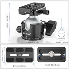 Load image into Gallery viewer, WEYLLAN EH46L Tripod Ball Head with Lever Release, 46mm Low Profile Heavy Duty Ball Head Mount with Arca Swiss Quick Release Plate for Camera Tripod Monopod DSLR Camcorder Telescope,Max Load 55lb/25kg
