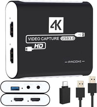 Load image into Gallery viewer, USB 3.0 Video Capture Card,1080P HDMI Recorder Game Capture Card for Windows/Mac OS,Compatible with Switch/PS5/PS4/Xbox/PC/Camera for OBS,Twitch,TikTok,YouTube Live Streaming and Recording
