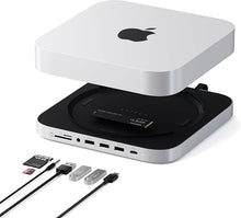 Load image into Gallery viewer, Satechi Mac Mini Hub &amp; Stand with SSD Enclosure for NVME/SATA M.2, Mac Mini Dock with USB C 10Gbps, 3 USB A 5/10Gbps, 2.0 Audio Jack, for Mac Mini M2 /M1, Mac Studio - Silver
