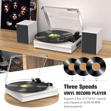 Load image into Gallery viewer, Vinyl Record Player with Two Stereo Speakers, Bluetooth Playback Turntable with 3 Speed AUX Headphone Input and RCA Out, Retro White
