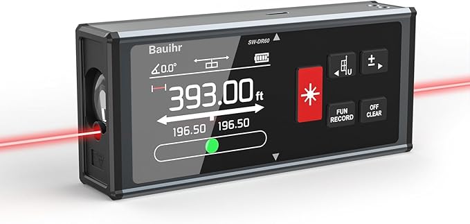 Bilateral Laser Measurement Tool, Bauihr 393ft/120M Rechargeable Aluminum Dual Laser Distance Meter, Laser Measure with Color Backlit LCD Display, Digital Angle, M/in/Ft Unit Switching