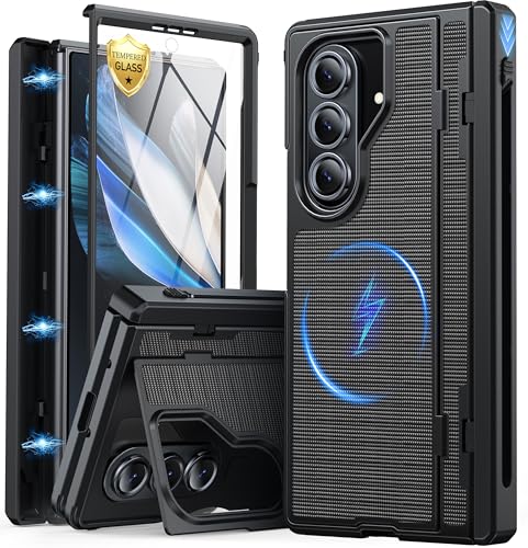 Oterkin Magnetic for Samsung Galaxy Z Fold 7 Case Built-in Screen Protector [Thinner S Pen Holder & Kickstand] [Fit for MagSafe] [Hinge Protection] Full Body Shockproof Phone Case for Z Fold 7, Black