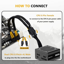 Load image into Gallery viewer, COMeap CPU 8 Pin Splitter, Female to Male Power Supply EPS Converter Adapter Extension Sleeved Cable for Motherboard 9.5-inch(24cm)
