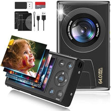 Load image into Gallery viewer, 64MP Digital Camera for Kids,18X Zoom Cameras for Photography,4K Vlogging Cameras for YouTube,Toddle Camera with Autofocusc,Compact Kid Camera for Boy Girl Lanyard,32GB,2 Batteries(Black)
