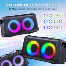 Load image into Gallery viewer, HWWR Karaoke Machine for Adults Kids, Bluetooth Party Karaoke Speaker with 2 Wireless Microphones for Singing, PA System with HiFi Sound/Dual 3&quot; Subwoofers/Echo Adjustment/Disco Lights for Home Party
