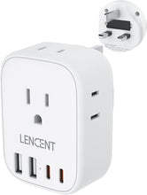 Load image into Gallery viewer, LENCENT US to UK Ireland Travel Plug Adapter, Grounded Type G Outlet Adaptor with 4 USB Charger(2 USB C), 4 Outlets Converter for USA to Dubai Scotland British London England Hong Kong Irish Qatar
