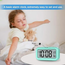 Load image into Gallery viewer, Peakeep Night Light Digital Alarm Clock Battery Operated with Indoor Temperature, Desk Small Clock (Mint)
