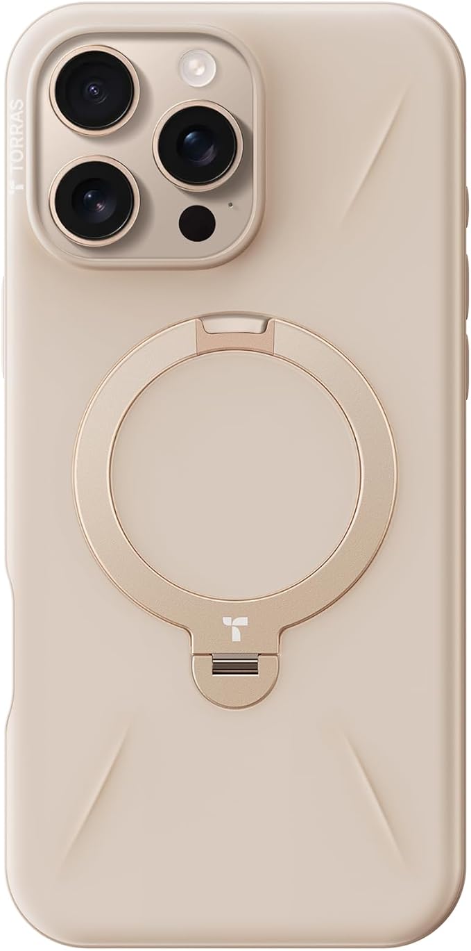 TORRAS 360° Spin Mag Stand for iPhone 16 Pro Max Case, Fit for Magsafe, Mil-STD Protective Hard PC Scratch-Resistant Ostand Case for iPhone 16 Pro Max Phone Case Desert Titanium, Dune Beige, 6.9 inch