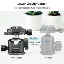 Load image into Gallery viewer, Low Profile Tripod Ball Head, WEYLLAN 36mm Metal Panoramic Camera Tripod Head Mount with Arca 1/4'' Quick Release Plate, Camera Ball Head for Tripod Monopod, Ball Head Tripod Mount Max Load 33lbs/15kg
