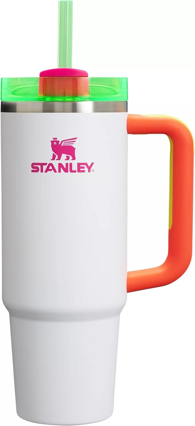 STANLEY Quencher H2.0 FlowState Stainless Steel Vacuum Insulated Tumbler with Lid and Straw for Water, Iced Tea or Coffee (White Neon, 30 oz)