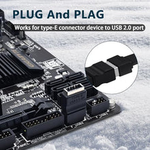 Load image into Gallery viewer, COMeap USB 2.0 to USB 3.2 Gen 1 Header Extension Adapter for Mainboard with Type E Key-A Female Front Panel Socket to 9 Pin Header Internal Conversion Adapter Black
