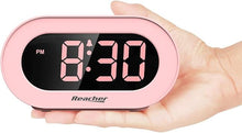 Load image into Gallery viewer, REACHER Pink Girls Alarm Clock for Kids Bedroom, Dimmable LED Digital Display, Outlet Powered, Adjustable Volume, Simple to Use, Snooze, Small Size for Bedside, Desk, Toddler
