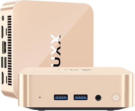 2023 Latest Mini PC, N5095 Desktop Computer, 8GB DDR4X RAM/256GB M.2 2280 SSD+Expandable M.2 2242 SSD+M.2 WiFi, 4K Triple Display with Mouse/USB/BT/LAN/HD/Type-C/Metal Frame-Gold