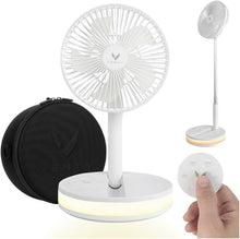 Load image into Gallery viewer, VENTY Portable Fan - Wireless Battery Operated Fan, 48HR Run Time 16000MAH Battery, Oscillating Rechargeable Fan, Remote Control &amp; LED Lighting, Folding Telescopic Camping Fan (White with Case)
