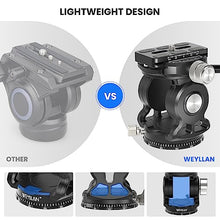 Load image into Gallery viewer, Tripod Head for Camera with Arca Swiss Quick Release Plate, WEYLLAN Fluid Head Tripod for DSLR Camera Canon Nikon Sony Camcorders, Metal Panoramic Video Tripod Fluid Head Pan Tilt, Max Load 17lbs/8kg
