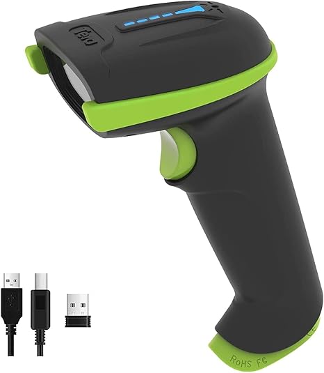 Tera Barcode Scanner Wireless Versatile 2-in-1 (2.4Ghz Wireless+USB 2.0 Wired) with Battery Level Indicator 328 Feet Transmission Distance Rechargeable 1D Laser Bar Code Reader USB Handheld (Green)