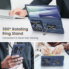 Load image into Gallery viewer, VEGO for Samsung Fold 7 Case with Hinge Protection &amp; Slide Camera Cover [360°Rotating Ring Stand][Screen Protector] Heavy Duty Shockproof Protective Hard Case for Samsung Z Fold 7 5G 2025 - Blue
