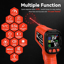 Load image into Gallery viewer, &#39;-58°F to 2732°F Infrared Thermometer Temperature Gun with Thermocouple Probe, 50:1 Laser Temperature Gun for Humidity Measurement, BBQ, AC, High Temp Gun for Engine, Kiln, Forging, Industrial Use
