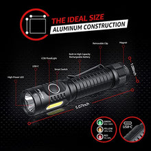 Load image into Gallery viewer, axefury Flashlight, Rechargeable Magnetic LED Flashlight High Powered 1300 Lumens,Tactical LED Light Torch COB Work Light,9 Modes,IP67 Outdoor Gear A7
