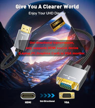 Load image into Gallery viewer, HDMI to VGA Adapter Cable 6FT [Metal Case, Nylon Cable] 1080P@60Hz HDMI Male to VGA Male Uni-Directional Braided Cord for Computer, Laptop, Monitor, Roku, Xbox, Graphics Card More
