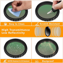 Load image into Gallery viewer, 52MM Variable ND2-ND400 Filter, Ultra Slim Multi-Coated Adjustable Neutral Density Filter, Clip-on Phone Lens ND Filter Kit, Compatible for iPhone 15 14 13 12 11, Google Pixel and Other Smart Phones_3142
