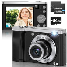Load image into Gallery viewer, 56MP 5K Digital Camera 10X Optical Zoom, Front and Rear Dual Cameras with 2.8" IPS Touch Screen, Video Vlogging Camera for Photography with 64G Micro Card, Compact Point and Shoot Camera, Black_1
