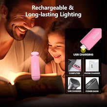 Load image into Gallery viewer, VAVOFO USB Rechargeable Book Light, Blue Light Blocking, Amber Light Clip On Bookmark Shaped Reading Light, Eye Care 6 LEDs Book Light for Bookworms Reading in Bed (Pink)
