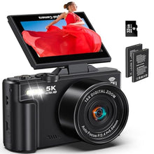 Load image into Gallery viewer, 5K Digital Camera for Photography - 75MP WiFi Vlogging Camera for YouTube - UHD 18X Zoom Digital Cameras with Flip Screen 3" 180 - Travel Flash Camara with 32GB SD Card for Beginners &amp; Adults, Black_1
