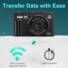 Load image into Gallery viewer, 5K Digital Camera for Photography - 75MP WiFi Vlogging Camera for YouTube - UHD 18X Zoom Digital Cameras with Flip Screen 3" 180 - Travel Flash Camara with 32GB SD Card for Beginners &amp; Adults, Black_400
