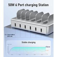 Load image into Gallery viewer, 6 Port Charging Station for Multiple Devices, Multi Phone Charging Station, Silver_144
