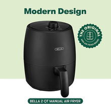 Load image into Gallery viewer, BELLA 2 qt Manual Air Fryer Oven and 5-in-1 Multicooker with Removable Nonstick and Dishwasher Safe Crisping Tray and Basket, 1200 Watt Heating System, Matte Black
