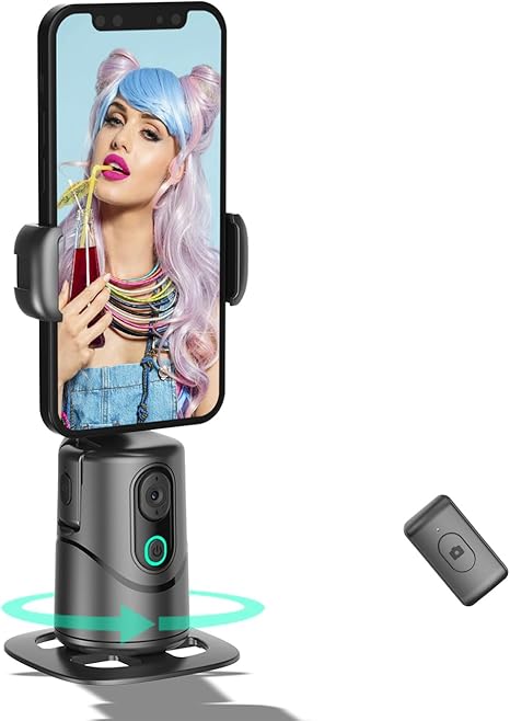 Auto Face Tracking Phone Holder,No App Required,360° Rotation Phone Camera Stand with Remote and Gesture Control, Smart Shooting Stand for Vlog/TIK Tok Live Streaming YouTube Video Recording