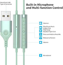 Load image into Gallery viewer, USB Headphones with Microphone for Laptop, 7.5ft Magnetic Wired Earbuds Noise Canceling in-Ear Earphones with Mute Volume Control Stereo Bass for PC Desktop Dell HP Acer Laptop Meetings,Teens,Green
