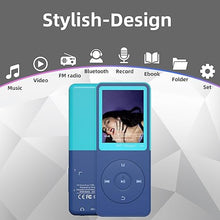 Load image into Gallery viewer, Bluetooth Mp3 Player, Classic Portable Walkman Mp3 &amp; Mp4 Players for Kids,HiFi Music Player with Video Play,FM Radio,Recording,E-Book,Alarm Clock,Mp3 Play up to 50 Hours with SD Card Slot Blue 64GB
