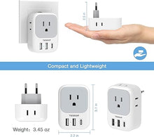 Load image into Gallery viewer, TESSAN 3 Pack European Travel Plug Adapter USB C, US to Europe Power Adapter with 4 AC Outlets and 3 USB (1 USB C), Euro Charger Adaptor Type C for USA to EU Spain France Iceland Italy Germany Greece
