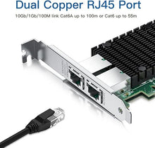 Load image into Gallery viewer, 10Gb RJ45 PCI-E Network Card NIC, Compare to Intel X550-T2, with Intel X550-AT2 Chip, Dual RJ45 Ports, PCI Express 3.0 X4, Ethernet Converged Network Adapter Support Windows/Linux/VMware Esxi
