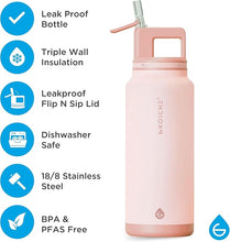 Load image into Gallery viewer, GROSCHE Alpine Flip n' Sip 40 oz Insulated Water Bottle - Stainless Steel, Leakproof Flask with Straw - Perfect for Gym, Travel &amp; Outdoor Use - Keeps Water Cold up to 60 hrs - Rose Pink
