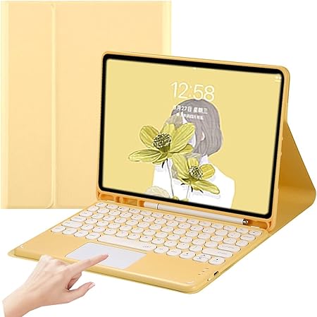 iPad Air2 iPad 5 iPad 6 Keyboard Case Touchpad Magnetic Detachable Bluetooth Keyboard Slim Smart case Round Key for iPad 5th 6th Generation 9.7'' (iPad Air2/iPad5/iPad6, Yellow)