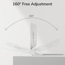 Load image into Gallery viewer, JISULIFE Small Desk Fan, Portable USB Rechargeable Fan, 160° Tilt Folding Personal Mini Fan with 4500mAh Battery, Strong Wind, Ultra Quiet, 4 Speed Modes for Office, Home, Camping - White

