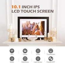 Load image into Gallery viewer, Frameo Digital Picture Frame WiFi 10.1inch Digital Photo Frame,Electronic Photo Frame Load from Phone,1280x800 IPS Touch Screen HD Display,Auto-Rotate,Share Photos/Video-Great Gift(Brown Wood)
