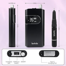 Load image into Gallery viewer, Lavinda 35000RPM Electric Nail Drill, Professional Cordless Nail Drill Machine Portable Rechargeable Nail Efile for Acrylic Gel Nails, Manicure Pedicure Polishing Shape Tools for Salon Home Use-Black
