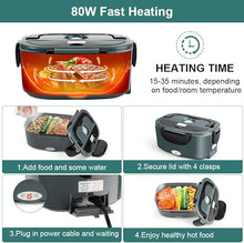 Load image into Gallery viewer, Electric Lunch Box 80W, 1.5L Lunch Warmer with 2 Compartments for Truck/Car/Work, Fast Portable Heated Lunch Box Food Warmer Heater 12/24/110V, Removable Stainless Steel Container
