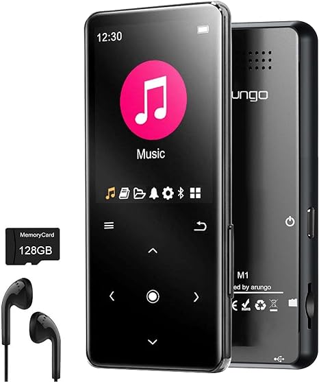 128GB MP3 Player with Bluetooth 5.2, Music Player Built-in Speaker, FM Radio, Voice Recorder, HiFi Sound, E-Book Function, Earphones Included