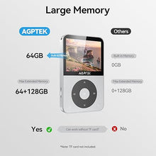 Load image into Gallery viewer, AGPTEK 64GB MP3 Player with Bluetooth, 2.3&#39;&#39; Horizontal Screen Classic Multifunctional Music Player with Speaker, FM Radio, Model: A52, Silver
